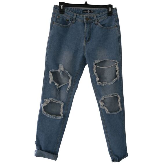 Boohoo Mid -Rise Skinny Ripped Jeans 4 #1700-B5 - Picture 1 of 6